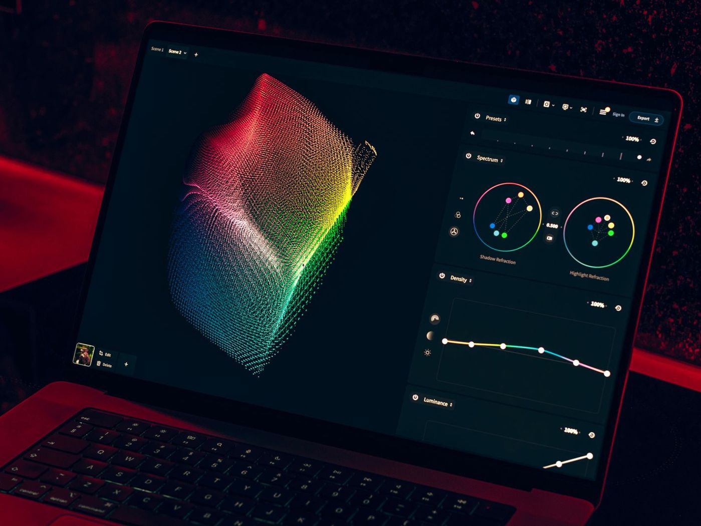 A laptop showing a data dashboard with charts and gauges