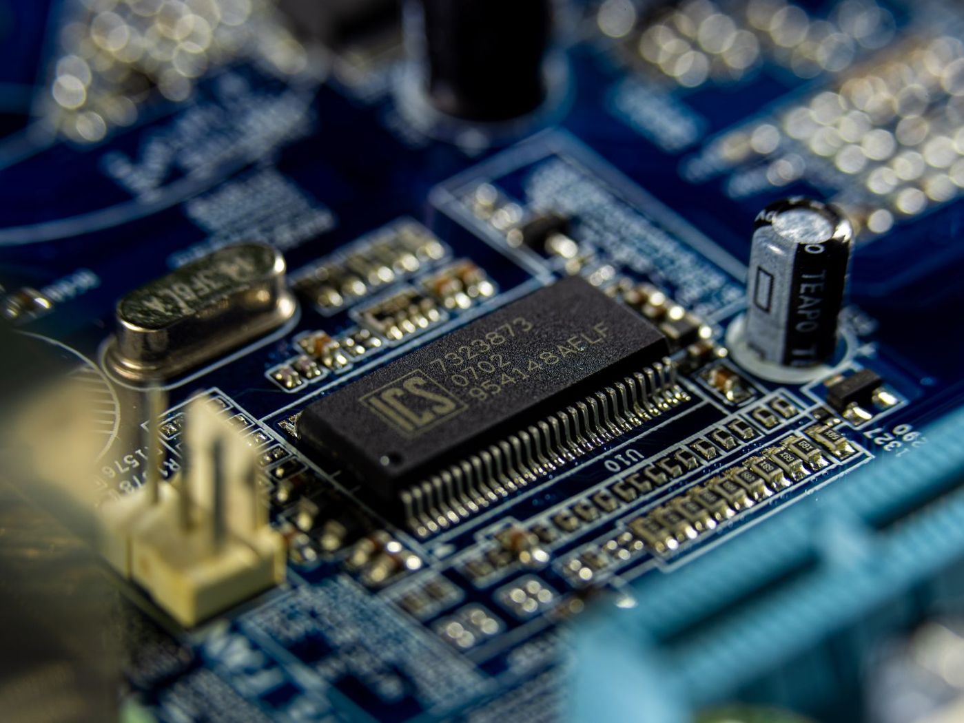 Close-up of a processor chip on a circuit board